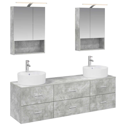 Badrumsmöbelset 5 pcs Betonggrå Konstruerat trä och glas