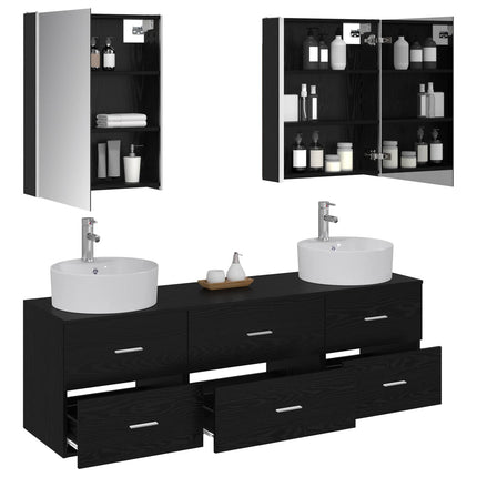 Badrumsmöbelset 5 pcs Svart ek Konstruerat trä och glas