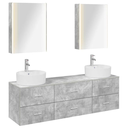 Badrumsmöbelset 5 pcs Betonggrå Konstruerat trä och glas