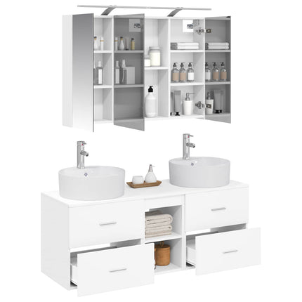 Badrumsmöbelset 4 pcs Vit Konstruerat trä och glas