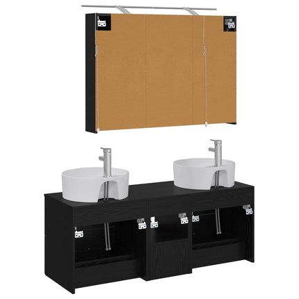 Badrumsmöbelset 4 pcs Svart ek Konstruerat trä och glas