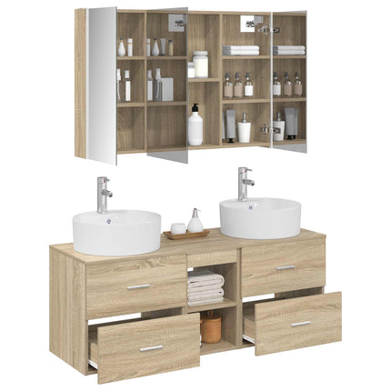 Badrumsmöbelset 4 pcs Sonoma-ek Konstruerat trä och glas