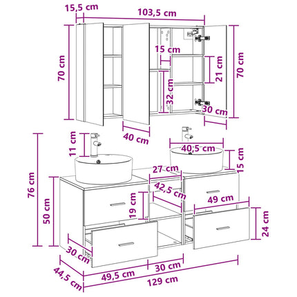 Badrumsmöbelset 4 pcs Rökt ek Konstruerat trä och glas