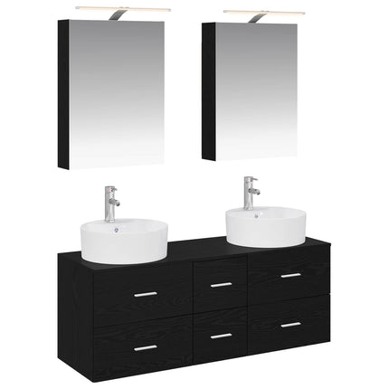 Badrumsmöbelset 5 pcs Svart ek Konstruerat trä och glas