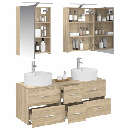 Badrumsmöbelset 5 pcs Sonoma-ek Konstruerat trä och glas