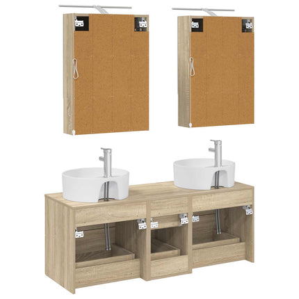 Badrumsmöbelset 5 pcs Sonoma-ek Konstruerat trä och glas