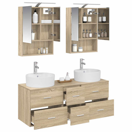 Badrumsmöbelset 5 pcs Sonoma-ek Konstruerat trä och glas