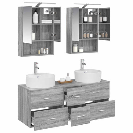 Badrumsmöbelset 5 pcs Grå Sonoma Konstruerat trä och glas