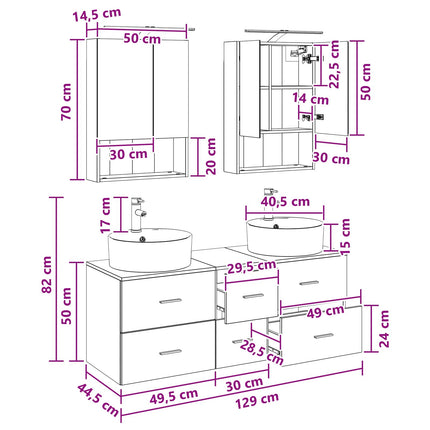 Badrumsmöbelset 5 pcs Gammalt trä Konstruerat trä och glas