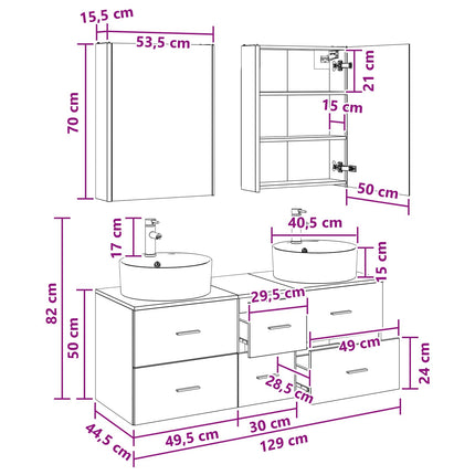 Badrumsmöbelset 5 pcs Gammalt trä Konstruerat trä och glas
