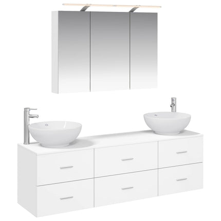 Badrumsmöbelset 4 pcs Vit Konstruerat trä och glas