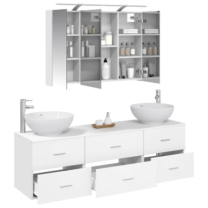 Badrumsmöbelset 4 pcs Vit Konstruerat trä och glas