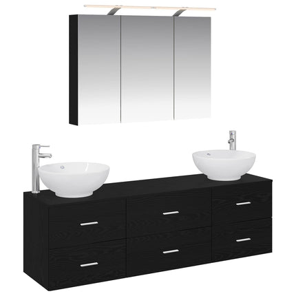 Badrumsmöbelset 4 pcs Svart ek Konstruerat trä och glas
