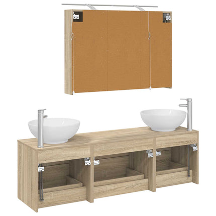 Badrumsmöbelset 4 pcs Sonoma-ek Konstruerat trä och glas