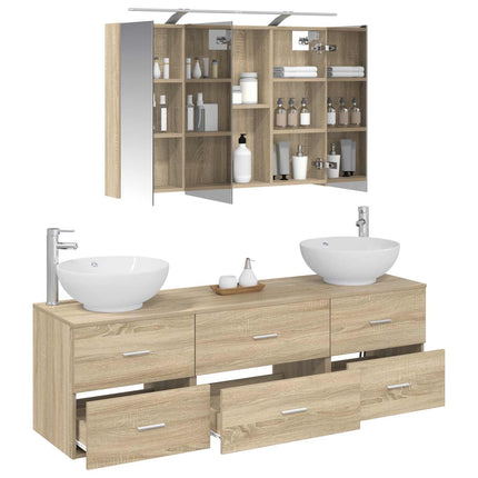 Badrumsmöbelset 4 pcs Sonoma-ek Konstruerat trä och glas