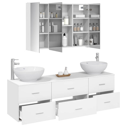 Badrumsmöbelset 4 pcs Vit Konstruerat trä och glas