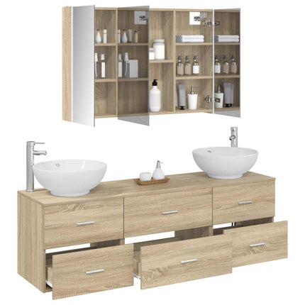 Badrumsmöbelset 4 pcs Sonoma-ek Konstruerat trä och glas