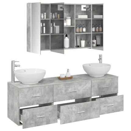 Badrumsmöbelset 4 pcs Betonggrå Konstruerat trä och glas