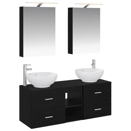 Badrumsmöbelset 5 pcs Svart ek Konstruerat trä och glas