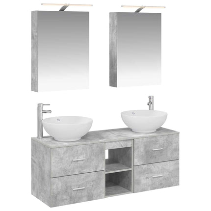 Badrumsmöbelset 5 pcs Betonggrå Konstruerat trä och glas