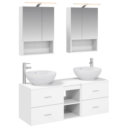 Badrumsmöbelset 5 pcs Vit Konstruerat trä och glas