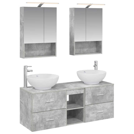 Badrumsmöbelset 5 pcs Betonggrå Konstruerat trä och glas