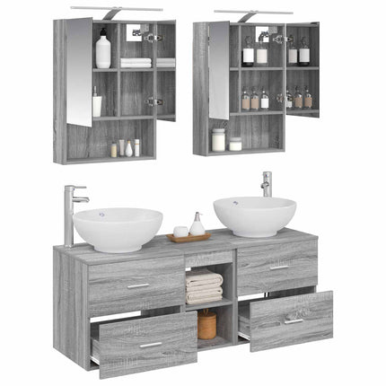 Badrumsmöbelset 5 pcs Grå Sonoma Konstruerat trä och glas