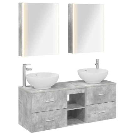 Badrumsmöbelset 5 pcs Betonggrå Konstruerat trä och glas