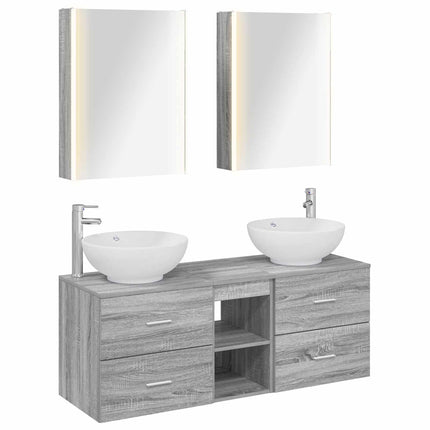 Badrumsmöbelset 5 pcs Grå Sonoma Konstruerat trä och glas