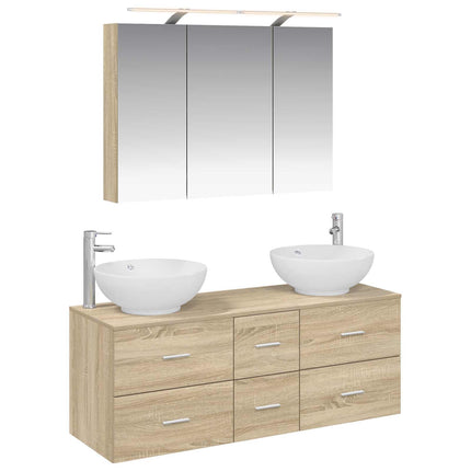 Badrumsmöbelset 4 pcs Sonoma-ek Konstruerat trä och glas
