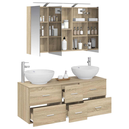 Badrumsmöbelset 4 pcs Sonoma-ek Konstruerat trä och glas