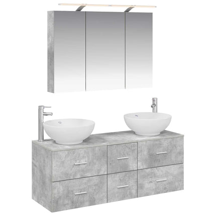 Badrumsmöbelset 4 pcs Betonggrå Konstruerat trä och glas