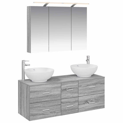 Badrumsmöbelset 4 pcs Grå Sonoma Konstruerat trä och glas