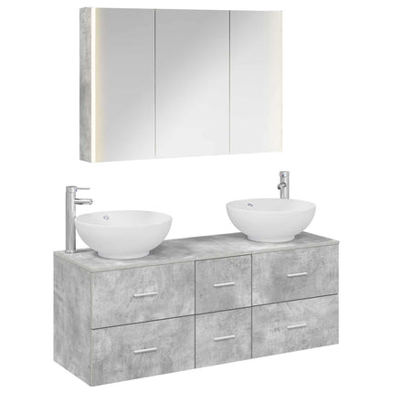 Badrumsmöbelset 4 pcs Betonggrå Konstruerat trä och glas