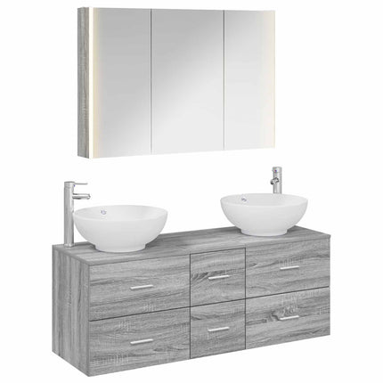 Badrumsmöbelset 4 pcs Grå Sonoma Konstruerat trä och glas