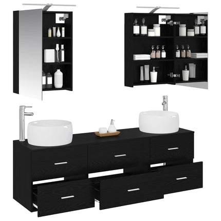 Badrumsmöbelset 5 pcs Svart ek Konstruerat trä och glas
