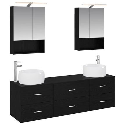 Badrumsmöbelset 5 pcs Svart ek Konstruerat trä och glas