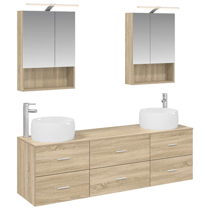 Badrumsmöbelset 5 pcs Sonoma-ek Konstruerat trä och glas