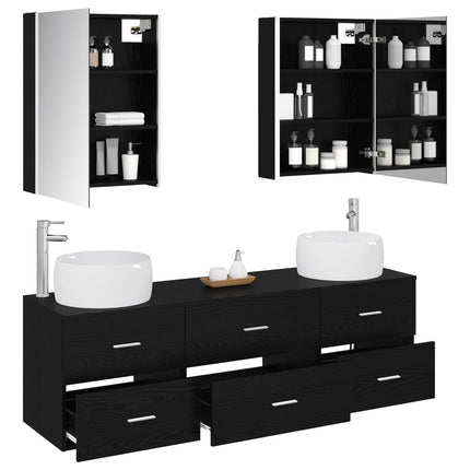 Badrumsmöbelset 5 pcs Svart ek Konstruerat trä och glas