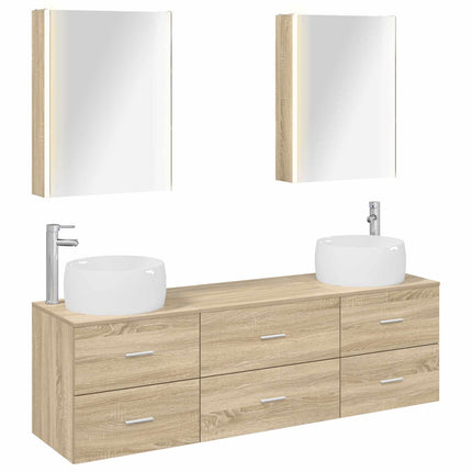 Badrumsmöbelset 5 pcs Sonoma-ek Konstruerat trä och glas