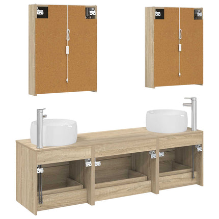 Badrumsmöbelset 5 pcs Sonoma-ek Konstruerat trä och glas