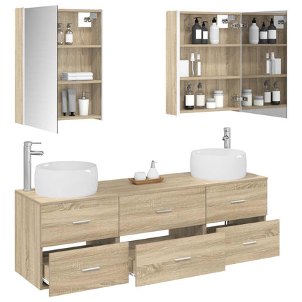 Badrumsmöbelset 5 pcs Sonoma-ek Konstruerat trä och glas