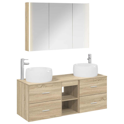 Badrumsmöbelset 4 pcs Sonoma-ek Konstruerat trä och glas