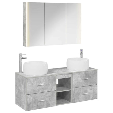 Badrumsmöbelset 4 pcs Betonggrå Konstruerat trä och glas