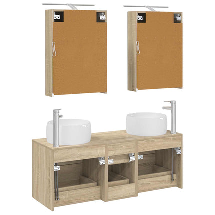 Badrumsmöbelset 5 pcs Sonoma-ek Konstruerat trä och glas