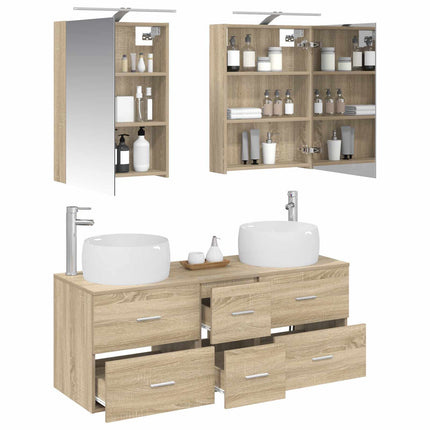 Badrumsmöbelset 5 pcs Sonoma-ek Konstruerat trä och glas