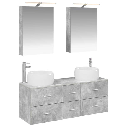 Badrumsmöbelset 5 pcs Betonggrå Konstruerat trä och glas