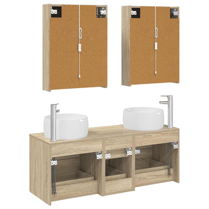 Badrumsmöbelset 5 pcs Sonoma-ek Konstruerat trä och glas