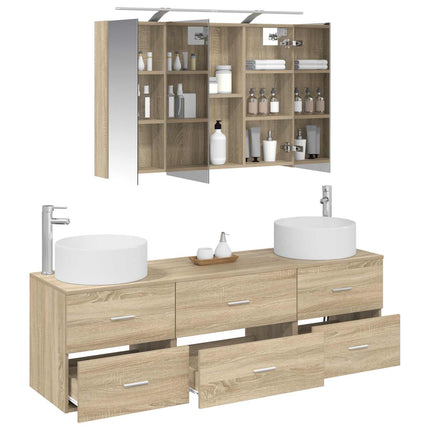 Badrumsmöbelset 4 pcs Sonoma-ek Konstruerat trä och glas
