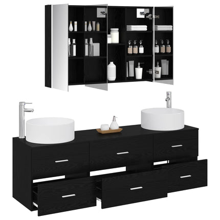 Badrumsmöbelset 4 pcs Svart ek Konstruerat trä och glas